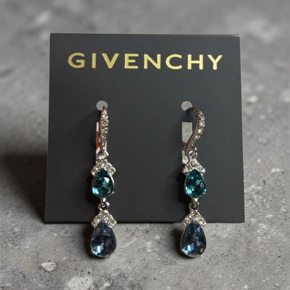 Givenchy Silver Drop Earrings with Teal and Blue Stones - Picture 4 of 4
